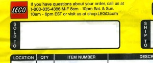 LEGO.com yellow invoice "Sold To" box