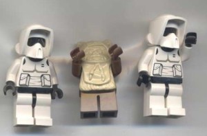 Scout Trooper and ewok minifigs